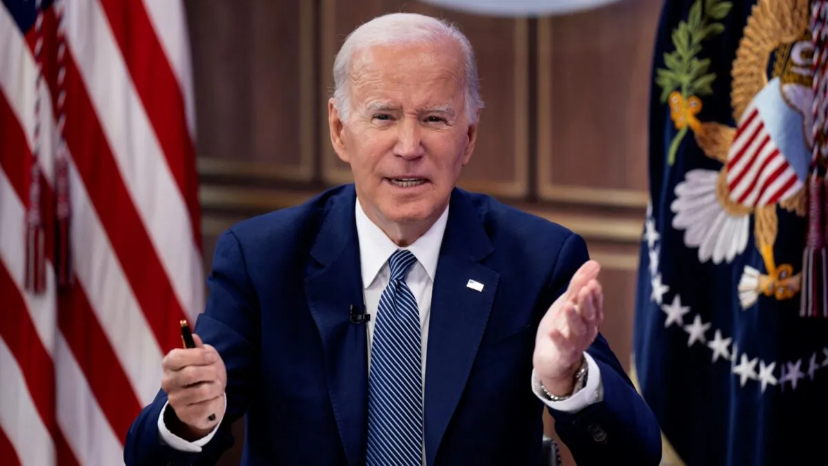 President Joe Biden delivers virtual remarks at the Summit on Fire Prevention and Control from the South Court Auditorium of the White House in Washington, D.C., on Oct. 11, 2022. (Brendan Smialowski/AFP via Getty Images)