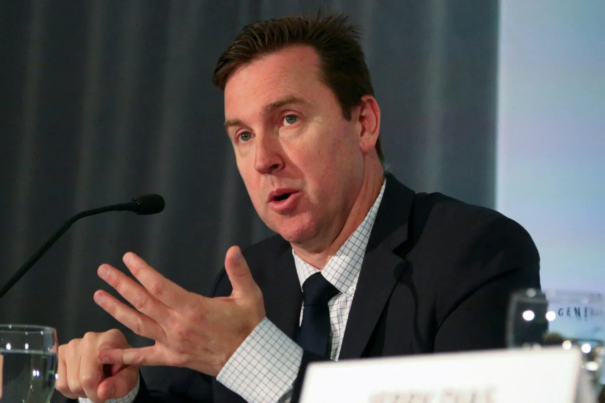 Travis Hester, GM Canada's president and managing director, announces new plans for the Oshawa automobile manufacturing facility at a news conference in Toronto on May 8, 2019. (Chris Helgren/Reuters)