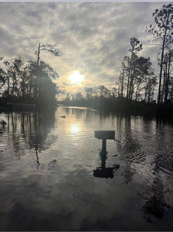 Photo at sunrise in the aftermath of Hurricane Ian, as seen from the home of Monica Cody on Drysdale Avenue in Port Charlotte, Florida on September 30, 2022.