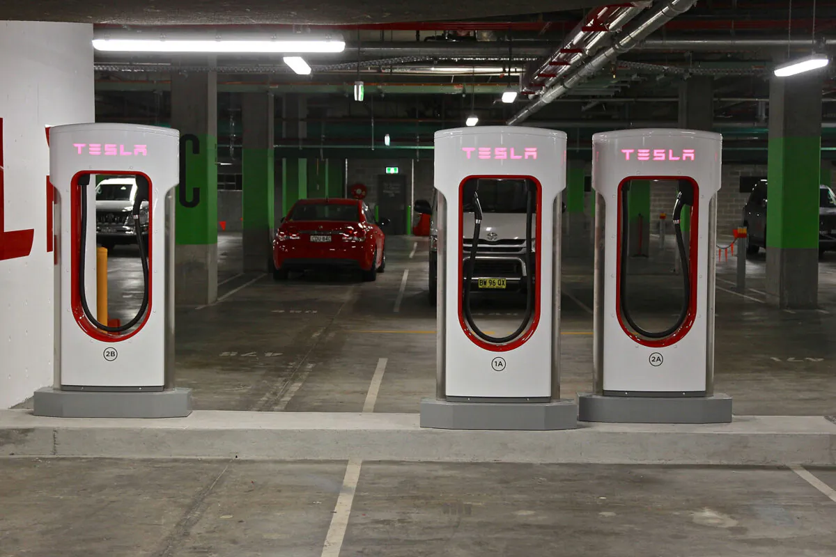 The Tesla electric car charging station in Sydney, Australia, on April 14, 2015. (Ben Rushton/Getty Images)