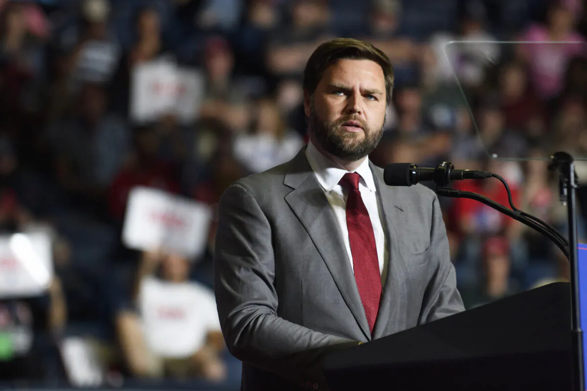 Then candidate for the U.S. Senate JD Vance speaks to supporters at a rally in Youngstown, Ohio, on September 17, 2022. (Jeff Swensen/Getty Images)