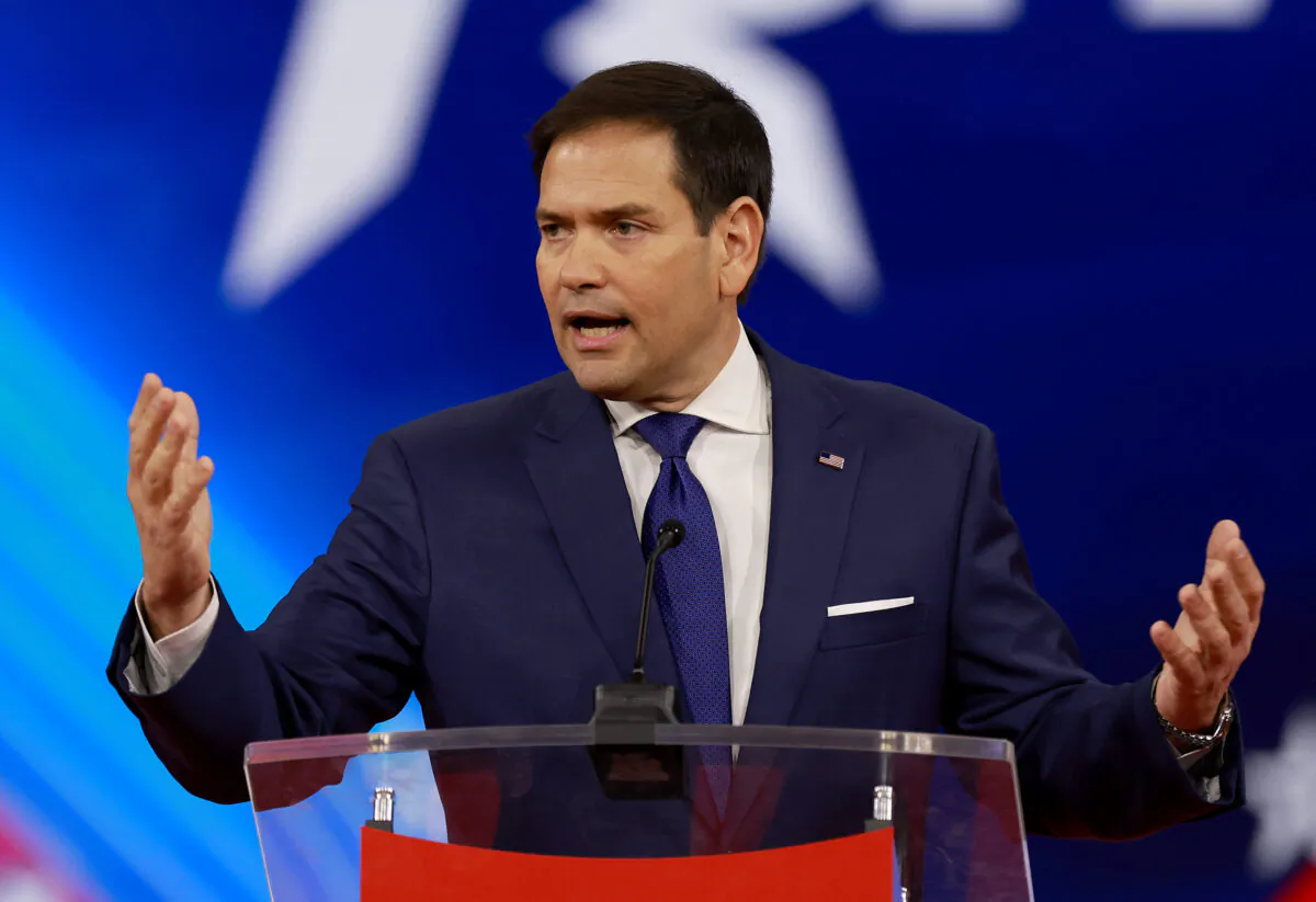 Sen. Marco Rubio (R-Fla.) addresses the 2022 Conservative Political Action Conference (CPAC) in Orlando. (Joe Raedle/Getty Images)