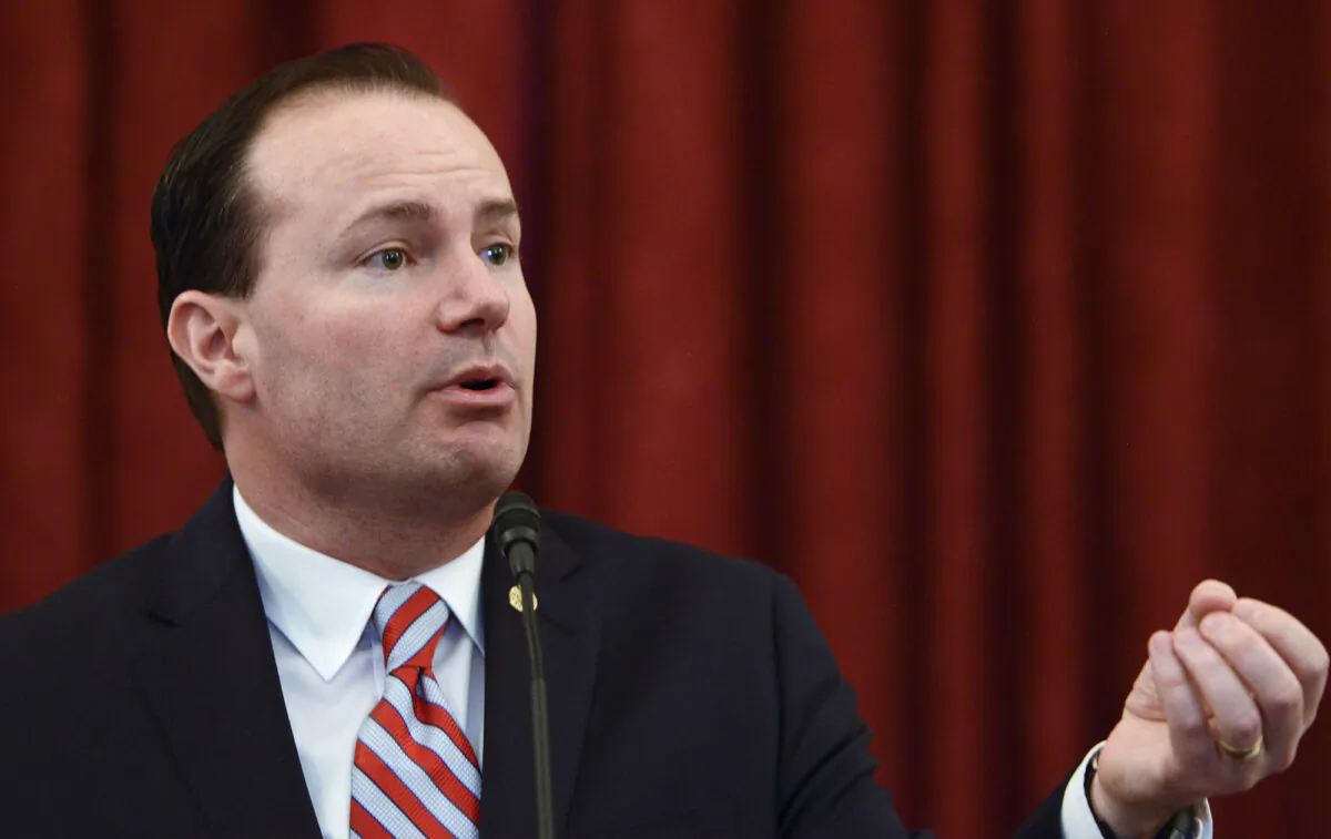 Sen. Mike Lee speaks during #JusticeReformNow Capitol Hill Advocacy Day at Russell Senate Office Building in Washington on April 28, 2016. (Leigh Vogel/Getty Images)