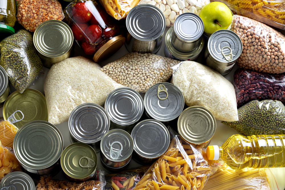 Set,Of,Raw,Cereals,,Grains,,Pasta,And,Canned,Food,On
