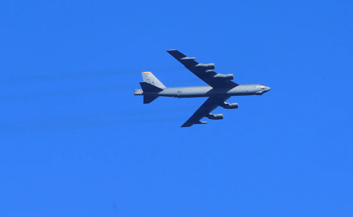 Air Force B-52 bomber flies during the annual recurring multinational, maritime-focused NATO exercise BALTOPS 2017 near Ventspils, Latvia, on June 6, 2017. (Ints Kalnins/Reuters)