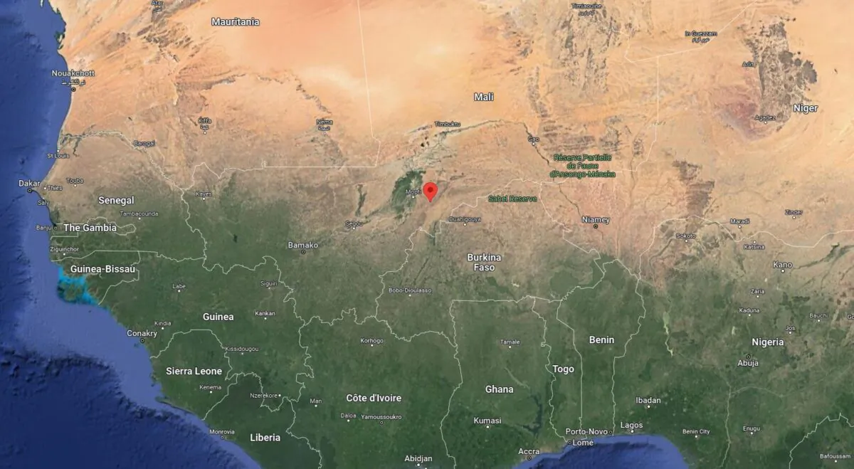 A map shows the location of the Bandiagara region in Mali. (Google Maps/Screenshot via The Epoch Times)