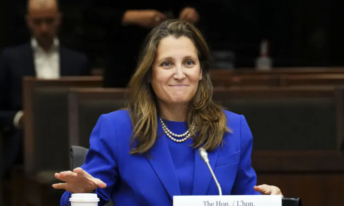 Minister of Finance Chrystia Freeland appears as a witness at a House of Commons finance committee in Ottawa on Oct. 3, 2022. (The Canadian Press/Sean Kilpatrick)