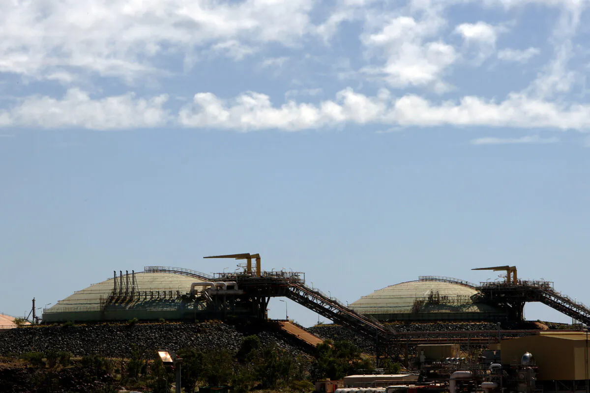 LNG gas storage tanks are shown at the Woodside operated North West Shelf Gas Venture in the north of Western Australia, on June 17, 2008. (Greg Wood/AFP via Getty Images)