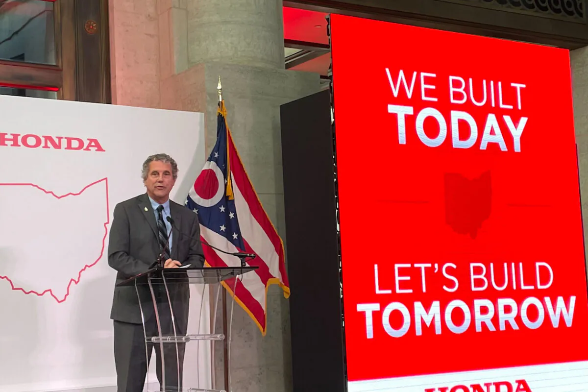 Ohio Sen. Sherrod Brown voices his support of Honda during a news conference at the Ohio Statehouse in Columbus, Ohio, on Oct. 11, 2022. (Samantha Hendrickson/AP Photo)