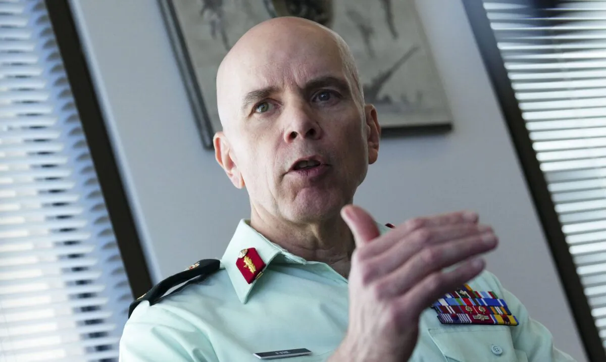 Chief of the defence staff Gen. Wayne Eyre takes part in an interview at Defence headquarters in Ottawa on Oct. 11, 2022. (The Canadian Press/Sean Kilpatrick)
