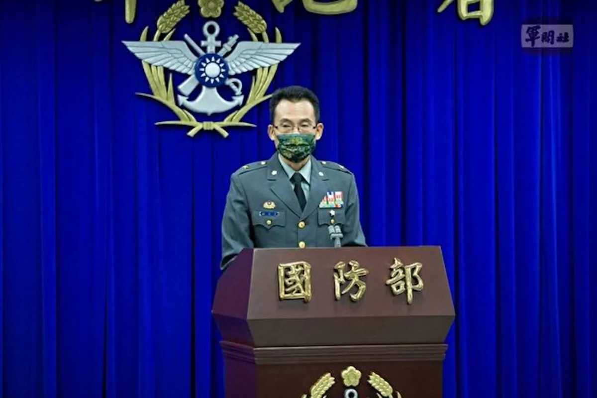 Maj. Gen. Lin Wen-huang of the Deputy Chief of General Staff Operations and Planning Office, Taiwan Ministry of National Defense, speaks at a press conference in Taiwan on Oct. 13, 2022. (Courtesy of Taiwan Ministry of National Defense)
