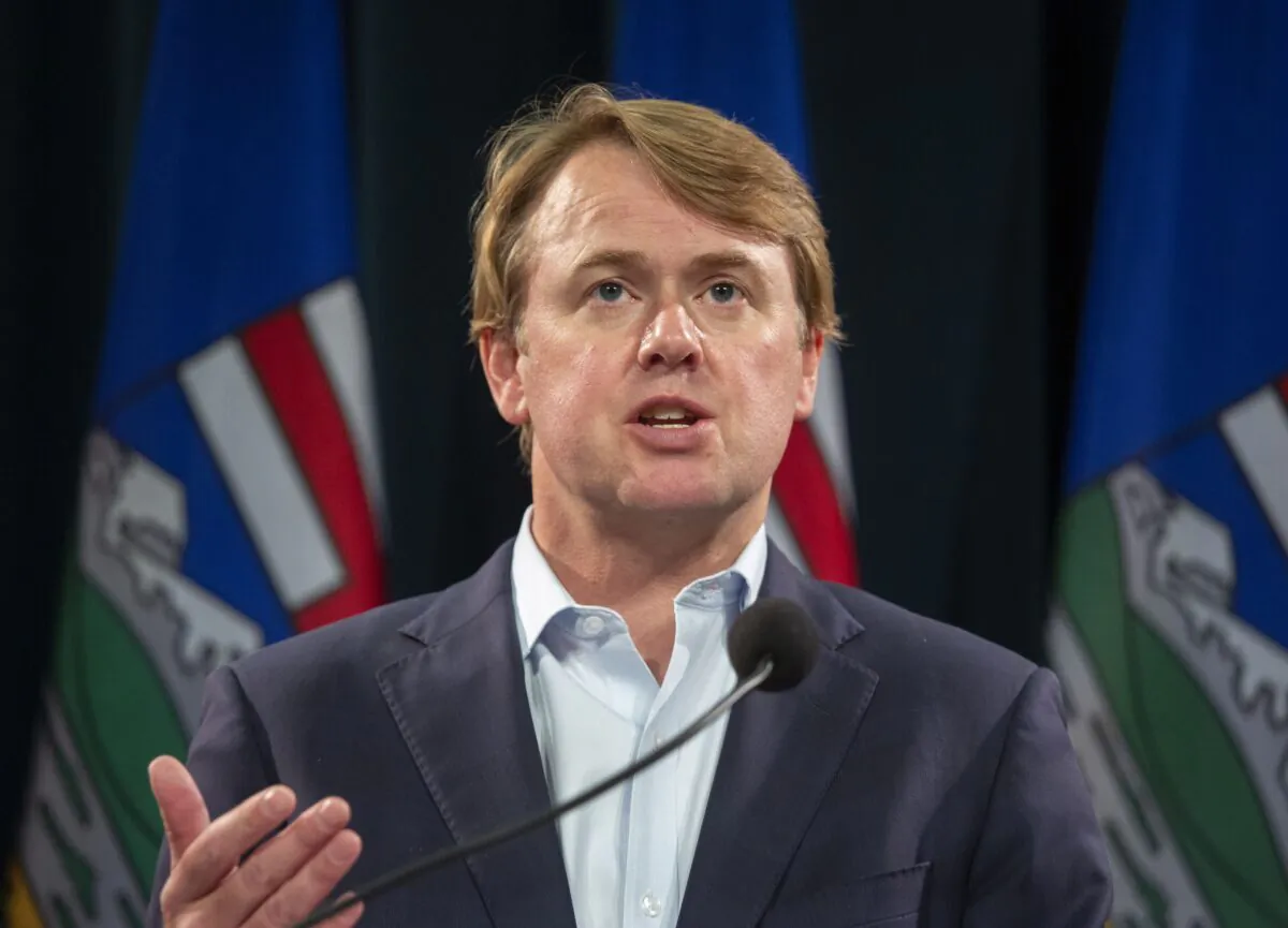 Alberta Justice Minister Tyler Shandro answers questions at a news conference in Calgary on Sept. 3, 2021. (The Canadian Press/Todd Korol)