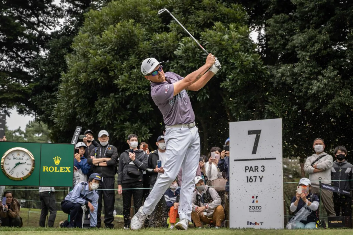 Rickie Fowler of the US tees off the second round of the Zozo Championship golf tournament at the Accordia Golf Narashino Country Club in Inzai, Chiba, Japan, on Oct. 14, 2022. (Photo by Yuichi Yamazaki/AFP via Getty Images)