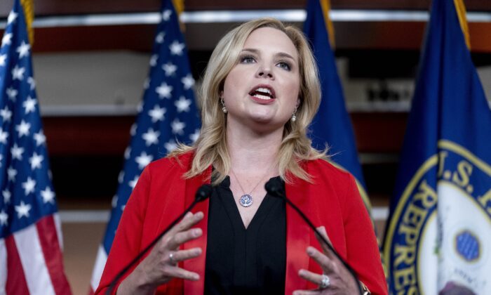 Rep. Ashley Hinson (R-Iowa) speaks at a news conference on Capitol Hill in Washington on June 15, 2021. (Andrew Harnik/AP Photo)