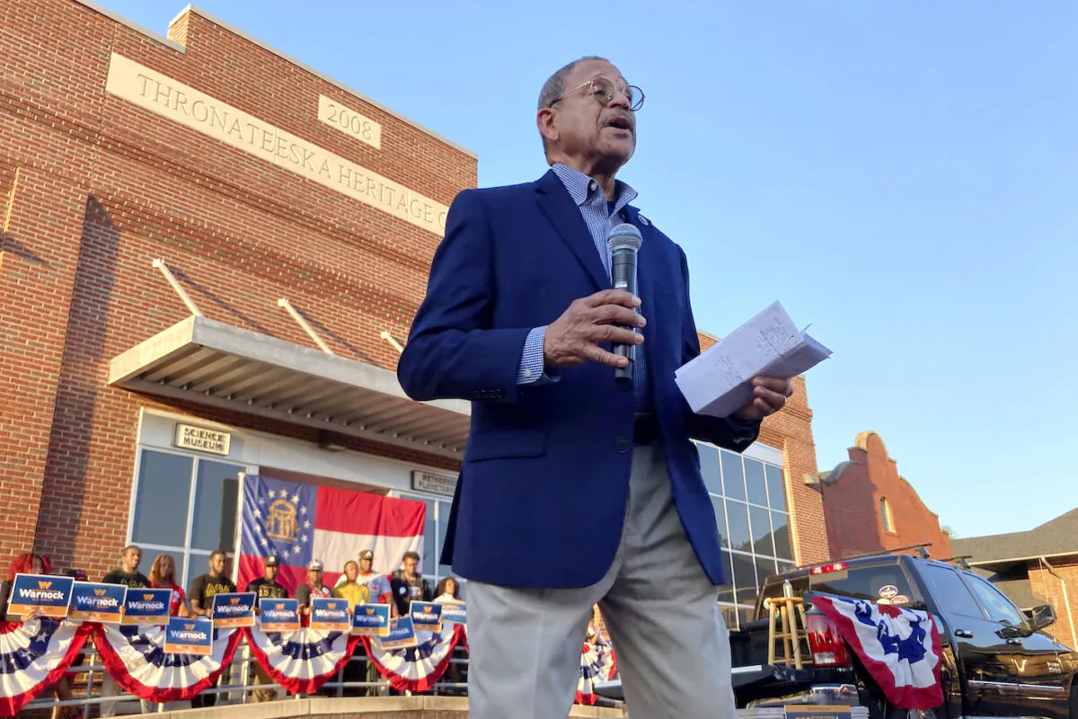 Rep Sanford Bishop (D-Ga.) speaks at a campaign rally in Albany, Ga., on Oct. 7, 2022. Bishop is a 30-year incumbent who is being challenged by Republican developer Chris West of Thomasville in southwest Georgia's 2nd Congressional District. (AP Photo/Jeff Amy)