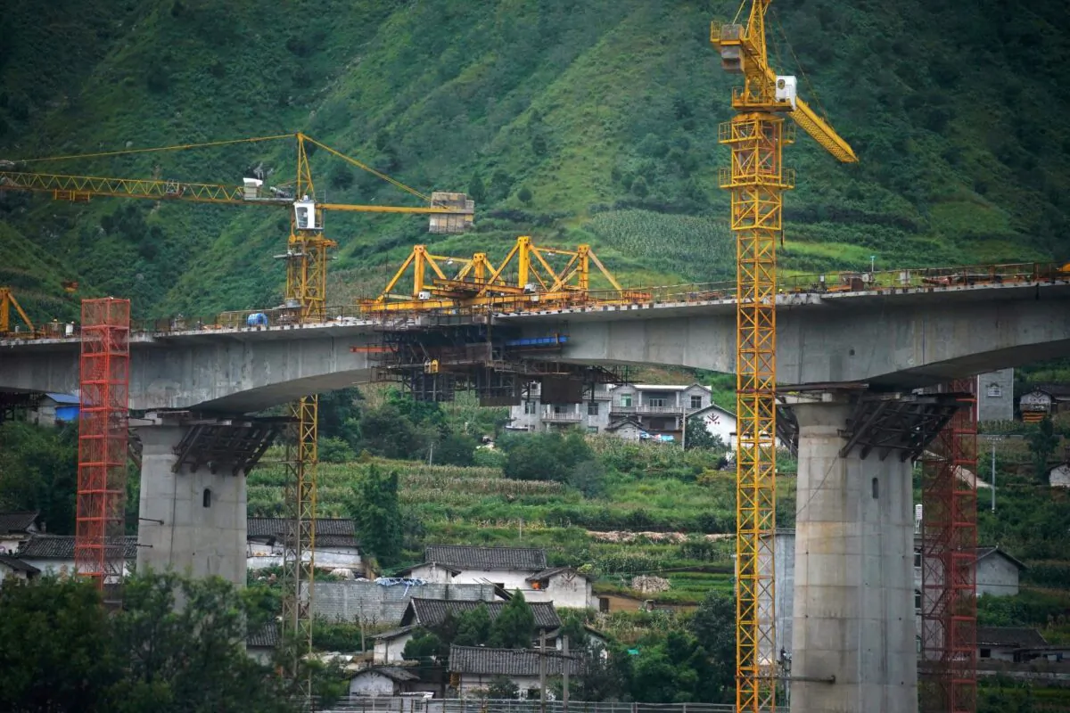 A construction site of a bridge in Liangshan Yi Autonomous Prefecture, Sichuan province, China, on Sept. 11, 2020. (Tingshu Wang/Reuters)