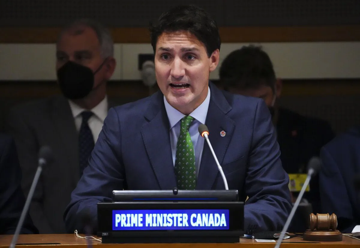 Prime Minister Justin Trudeau speak during a meeting of the Ad Hoc Advisory Group and Caribbean partners on the situation in Haiti at the United Nations in New York on Sept. 21, 2022. (The Canadian Press/Sean Kilpatrick)