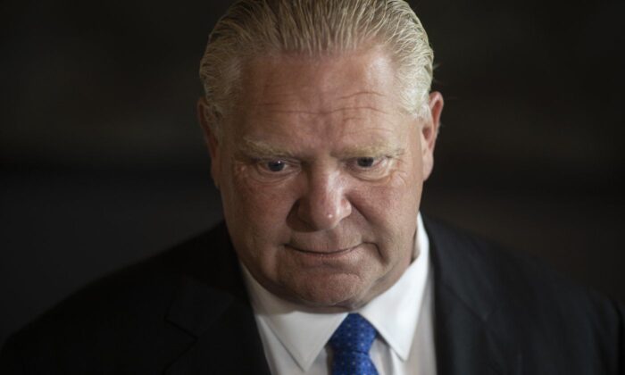 Ontario Premier Doug Ford speaks to the media after attending the opening of the Kubota's new Canadian corporate headquarters and distribution facility in Pickering, Ont. on October 12, 2022. (The Canadian Press/Chris Young)
