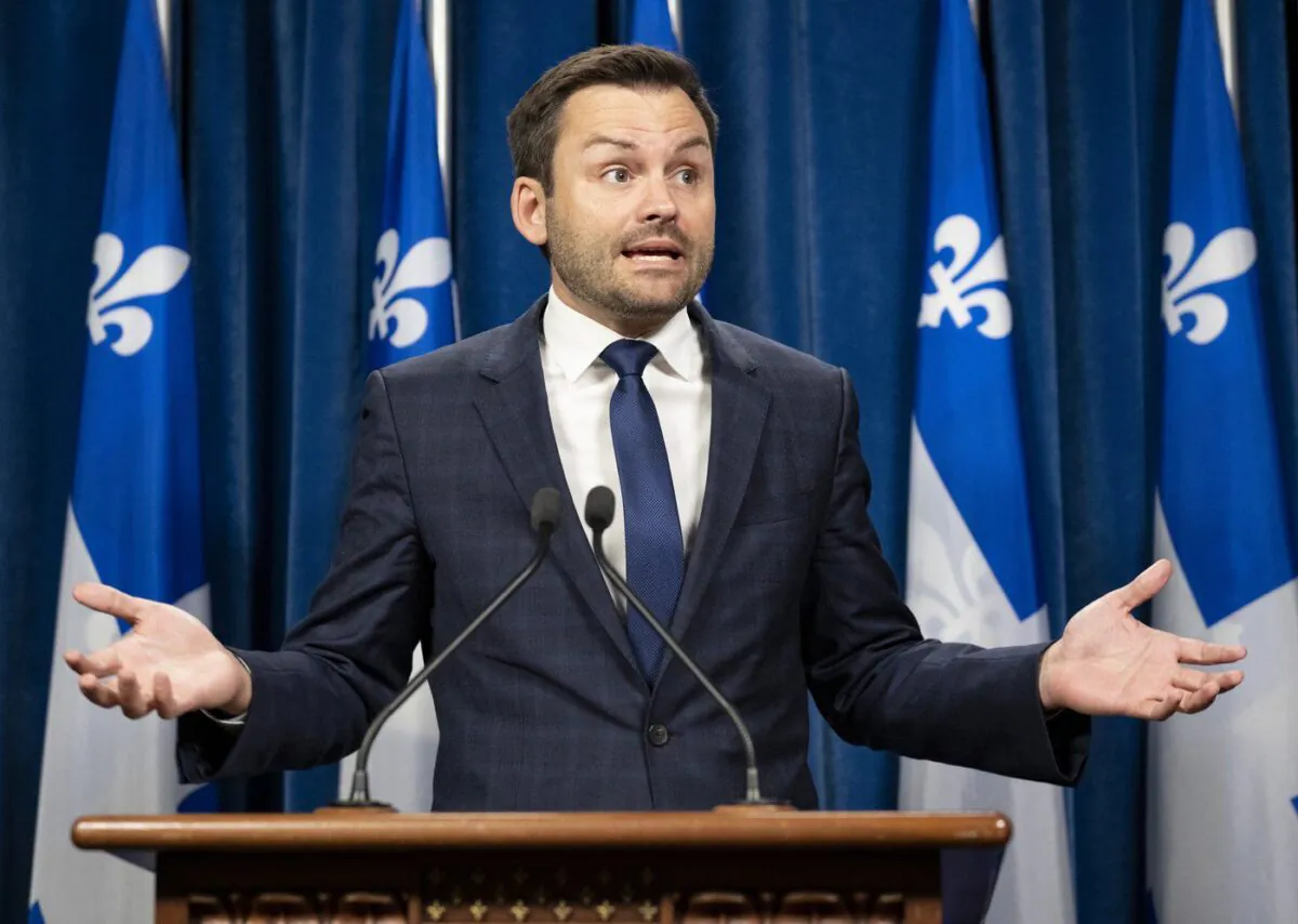 Parti Québécois Leader Paul St-Pierre Plamondon speaks at a news conference, Oct. 17, 2022 at the legislature in Quebec City. (The Canadian Press/Karoline Boucher)