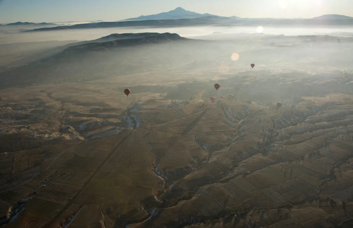 Hot air balloons over Cappadocia in Turkey on Dec. 12, 2008. (Tan Shung Sin/Reuters)