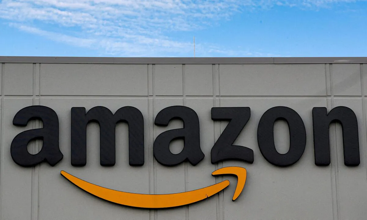The Amazon logo outside its JFK8 distribution center in Staten Island, New York, on Nov.25, 2020. (Brendan McDermid/Reuters)