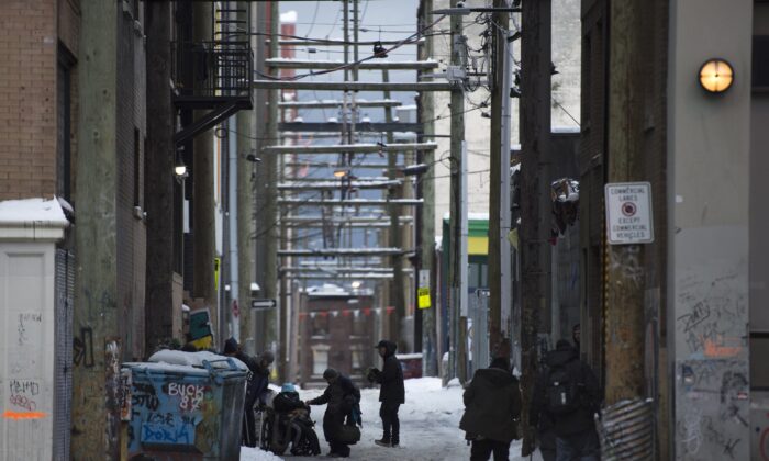 A back alley in Vancouver's Downtown Eastside is pictured on Jan. 16, 2020. (The Canadian Press/Jonathan Hayward)