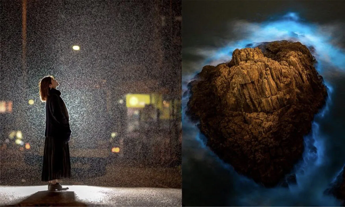 Hong Kong photographer Billy Lie makes good use of the ordinary scenes around him to take unique photos. The left picture shows the snowflake effect of the rainy street in Mong Kok, Hong Kong, and the right picture shows the "Heart of the Ocean" effect of Sai Kung, Hong Kong. (Courtesy of Billy Lie)