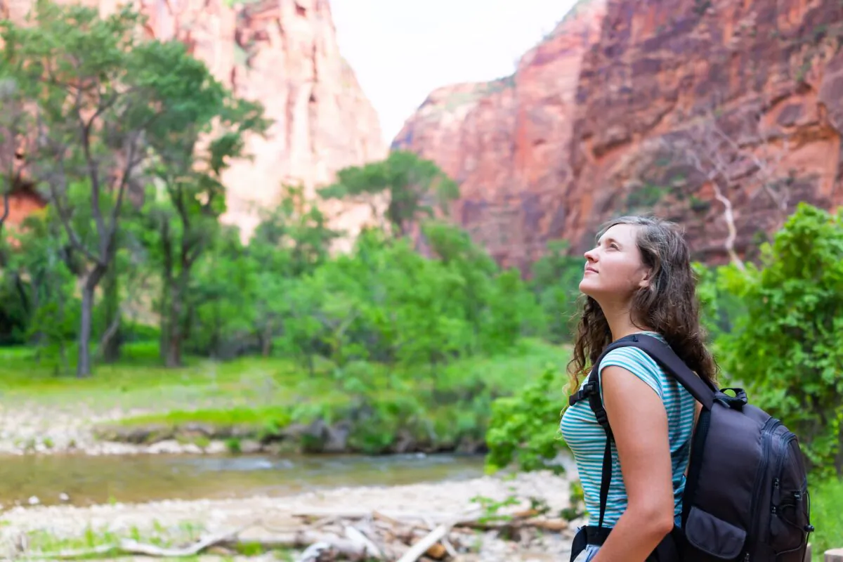 Narrows riverside trail walk in Zion National Park near the city of Springdale in Utah. (Courtesy of Andriy Blokhin/Shutterstock)