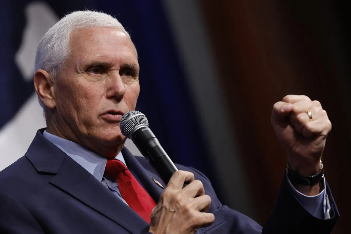 Former Vice President Mike Pence speaks during an event to promote his new book at the conservative Heritage Foundation think tank in Washington, on Oct. 19, 2022. (Chip Somodevilla/Getty Images)