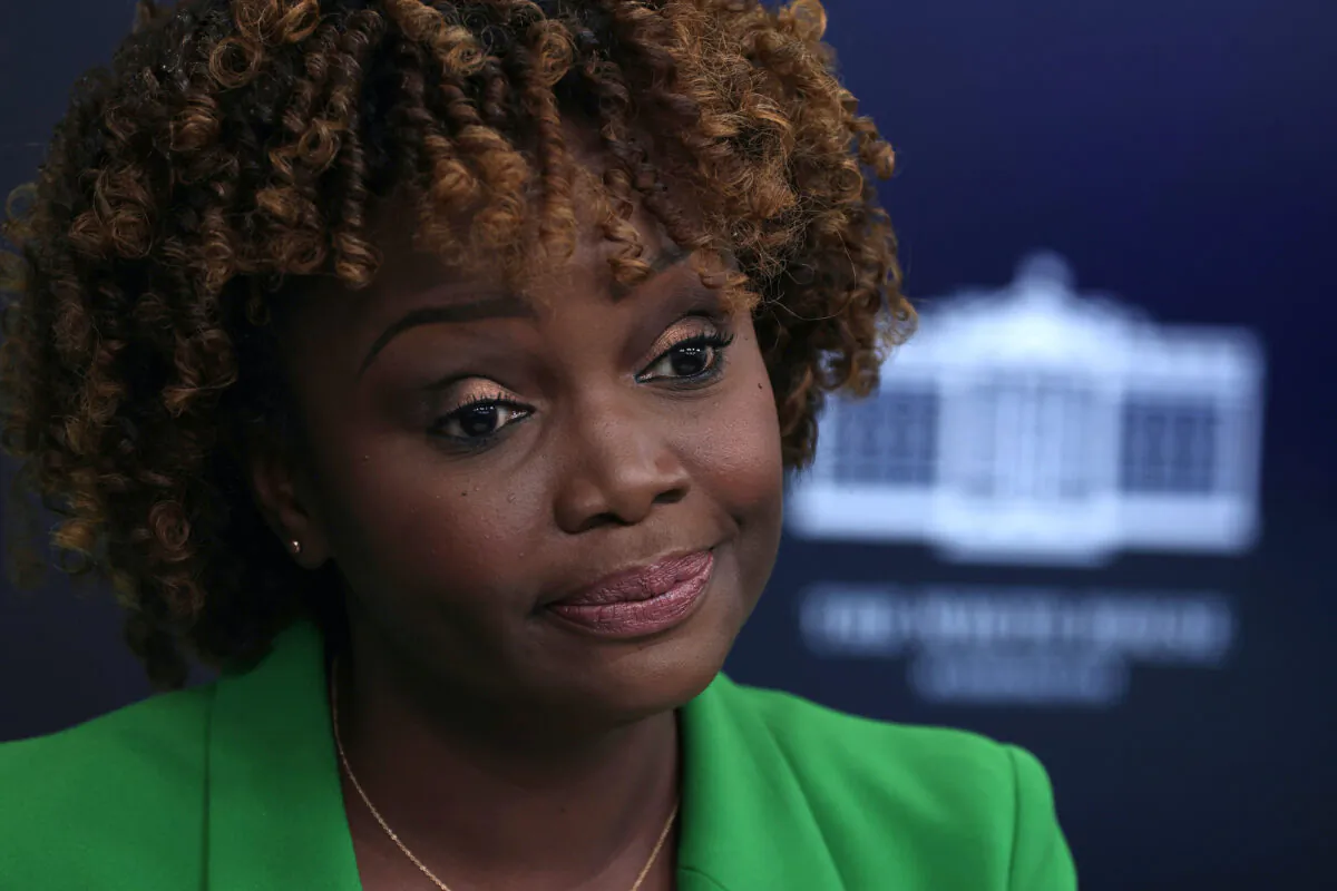 White House press secretary Karine Jean-Pierre speaks during the daily news briefing in the James S. Brady Press Briefing Room at the White House in Washington on Oct. 19, 2022. (Alex Wong/Getty Images)