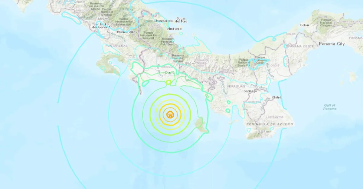 A map showing the location of a magnitude 6.7 earthquake in western Panama on Oct. 20, 2022. (Google Maps/Screenshot via NTD)