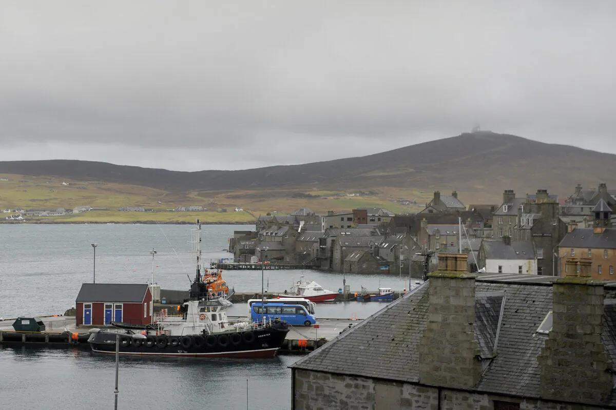 A fishing boat sits moored in the harbour in Lerwick, Shetland Islands, on Feb. 4, 2017. (Andy Buchanan /AFP via Getty Images)