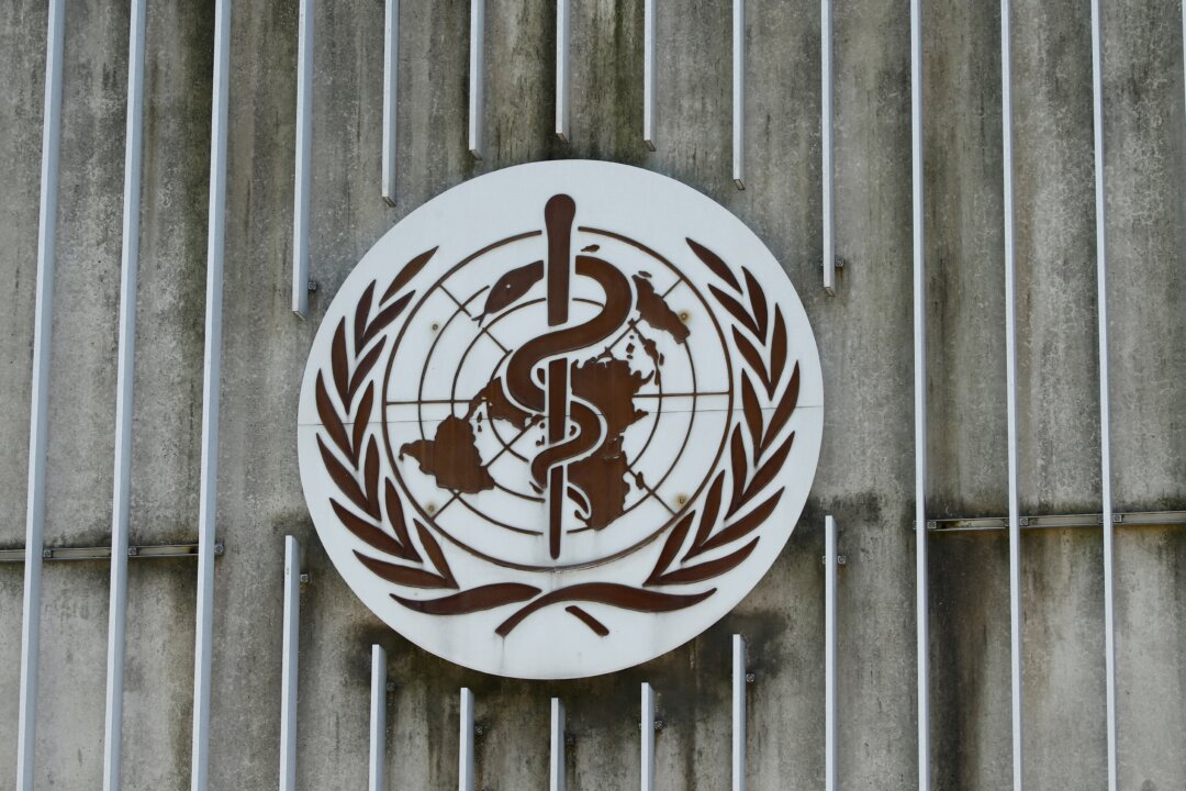 A logo on the headquarters of the World Health Orgnaization (WHO) in Geneva, Switzerland, on June 25, 2020. (Denis Balibouse/Reuters)