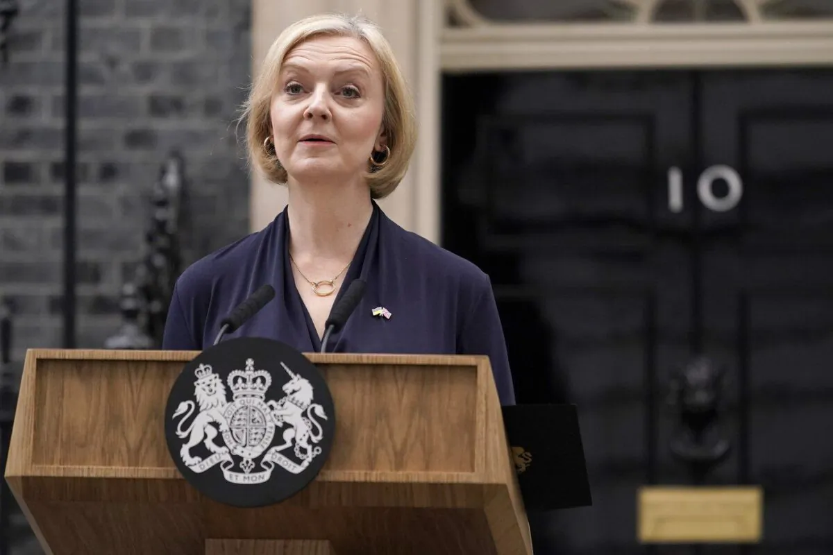 Britain's Prime Minister Liz Truss addresses the media in London, Oct. 20, 2022. (The Canadian Press/AP-Alberto Pezzali)