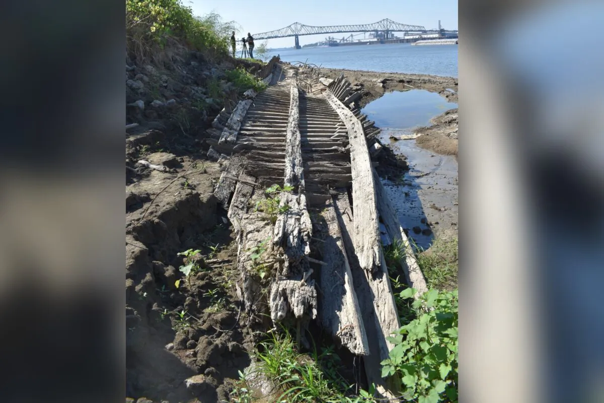 S.S. Brookhill surfaced on the bank of the Mississippi River in October. (Courtesy of the Louisiana Department of Archaeology)  
