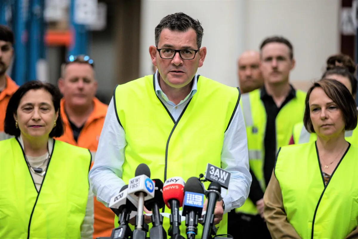 Premier Daniel Andrews of Victoria speaks to media during an announcement at PowerPlus Energy, in Melbourne, Australia on Oct. 21, 2022. (AAP Image/Diego Fedele) 