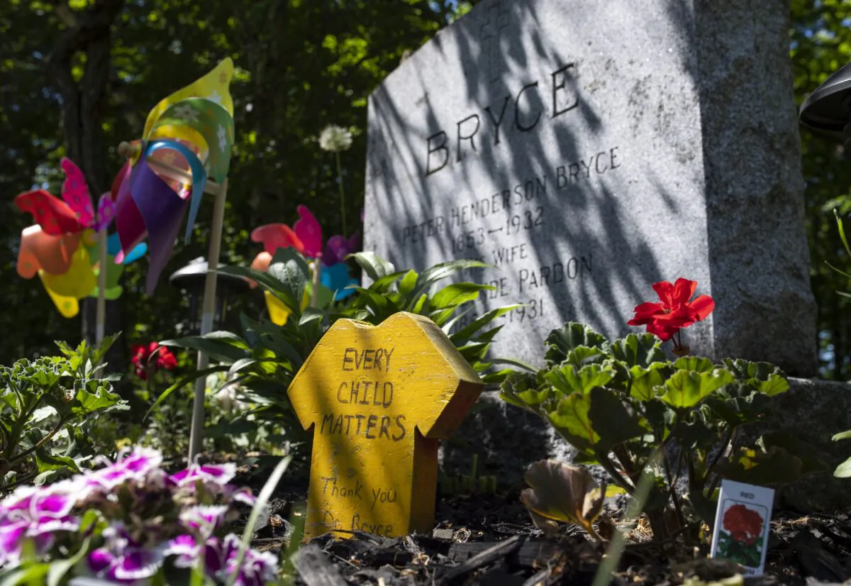 The grave of Dr. Peter Henderson Bryce, a public health official at the turn of the 20th century, at Beechwood Cemetery in Ottawa on May 29, 2021. (The Canadian Press/Justin Tang)
