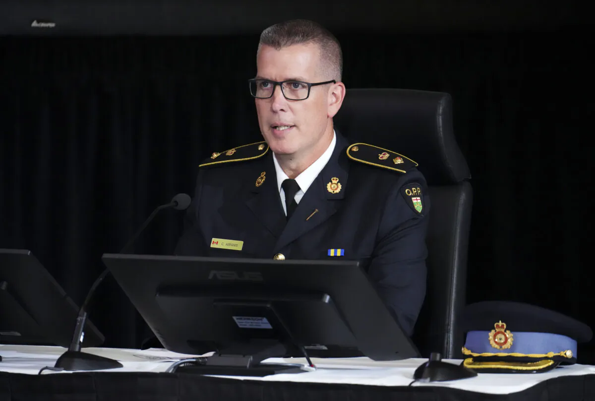 Ontario Provincial Police director Craig Abrams appears as a witness at the Public Order Emergency Commission in Ottawa on Oct. 20, 2022. (The Canadian Press/Sean Kilpatrick)