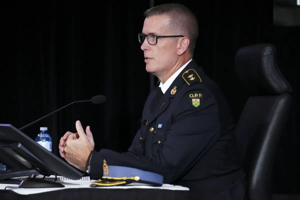 Ontario Provincial Police Supt. Craig Abrams appears as a witness at the Public Order Emergency Commission in Ottawa on Oct. 20, 2022. (The Canadian Press/Sean Kilpatrick)
