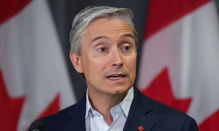 Francois-Philippe Champagne, Canada’s minister of innovation, science and economic development, speaks at a news conference in Vancouver on Sept. 7, 2022. (The Canadian Press/Darryl Dyck)