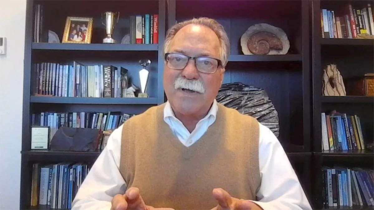 Gregory Wrightstone, executive director of the CO2 Coalition, in an interview for EpochTV’s “Crossroads” program on Sept. 28, 2022.(Screenshot/The Epoch Times)