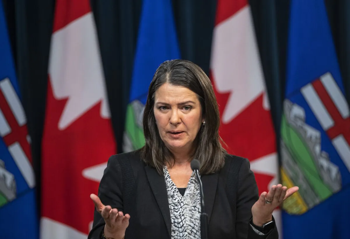Alberta Premier Danielle Smith holds her first press conference in Edmonton, on Oct. 11, 2022. (Jason Franson/The Canadian Press)