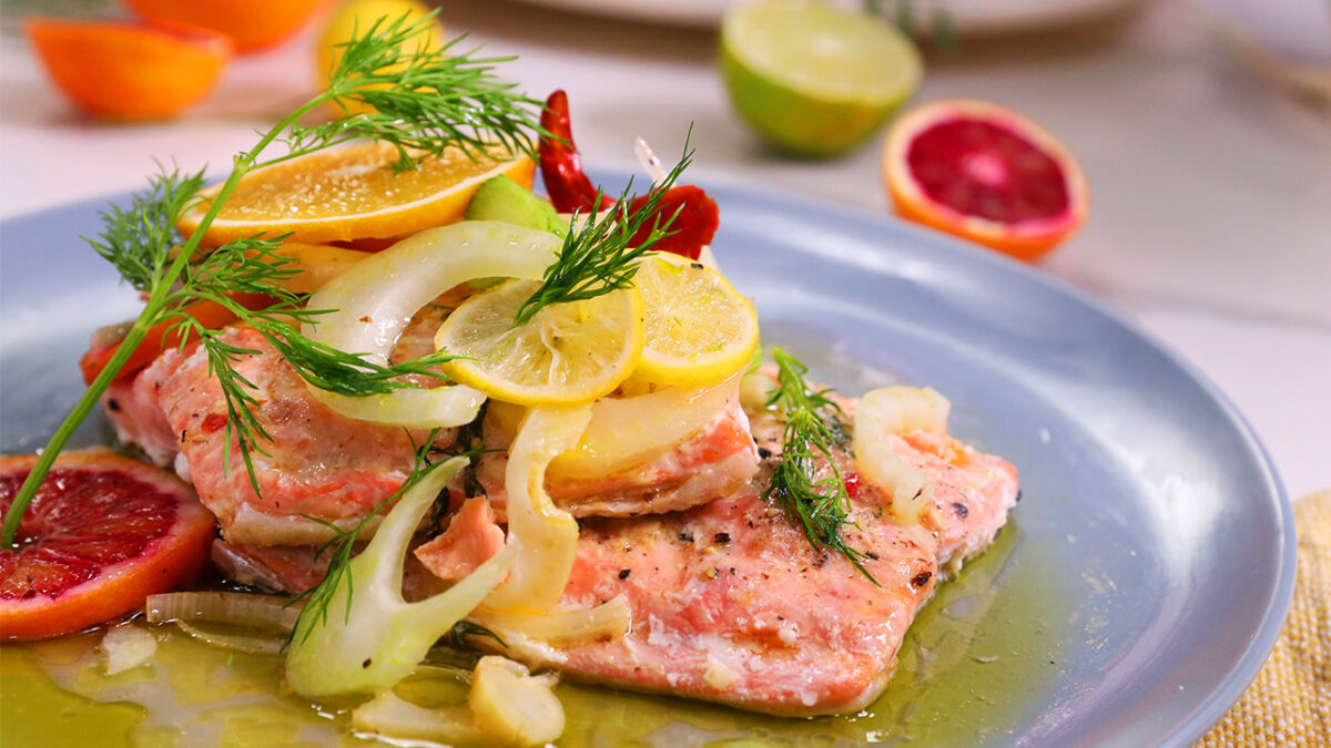 SlowRoasted Citrus Salmon With Herb Salad (Recipe + Video)