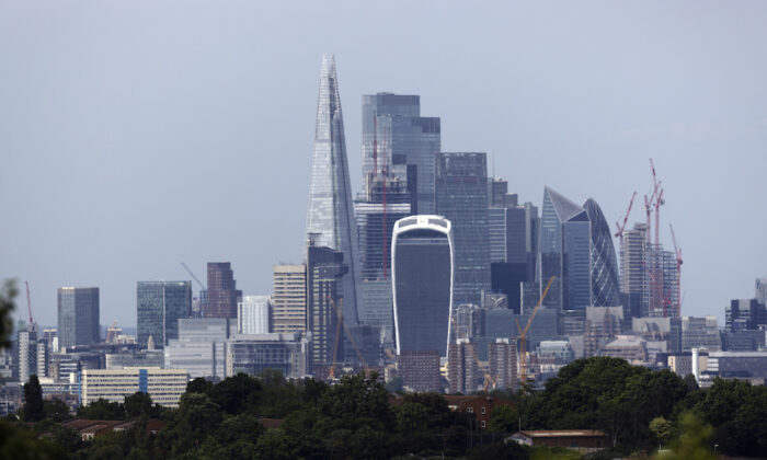 A general view over the London skyline, including the Square Mile and the Shard, in London on May 18, 2022. (Dan Kitwood/Getty Images)