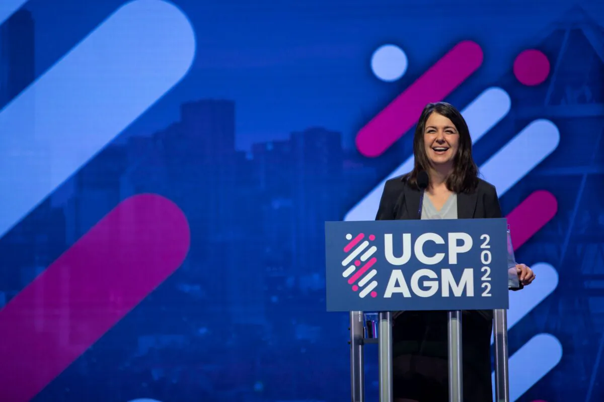 Alberta Premier Danielle Smith speaks at the United Conservative Party AGM at the River Cree Resort near Edmonton on Oct. 22, 2022. (The Canadian Press/Amber Bracken)