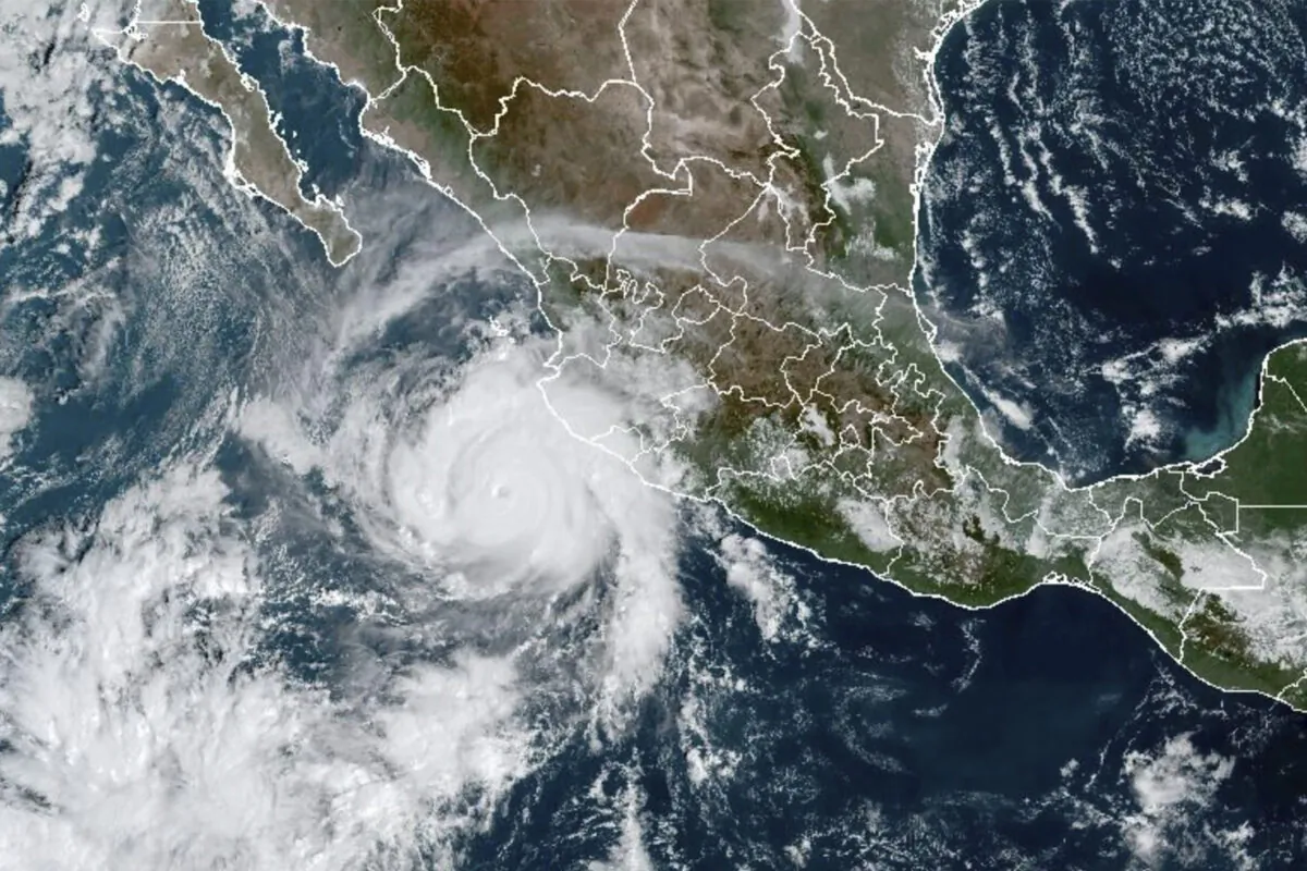 This satellite image shows Hurricane Roslyn approaching the Pacific coast of Mexico at 11:30 a.m. ET on Oct. 22, 2022. (NOAA via AP)