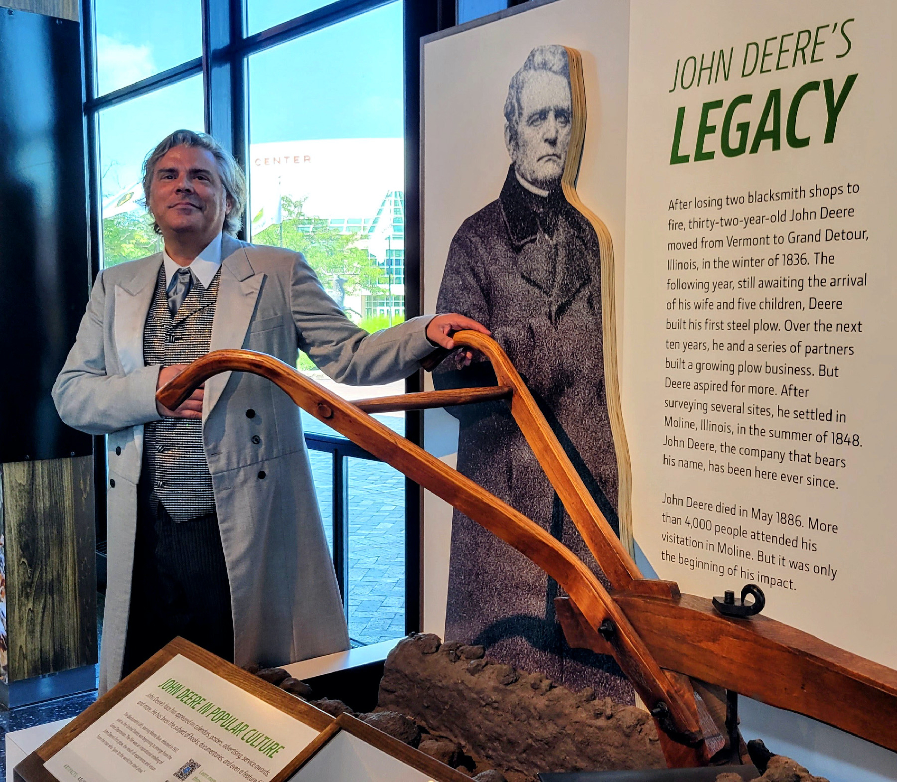 John Deere re-enactor Mischa Hooker demonstrates the plow that broke the plains.