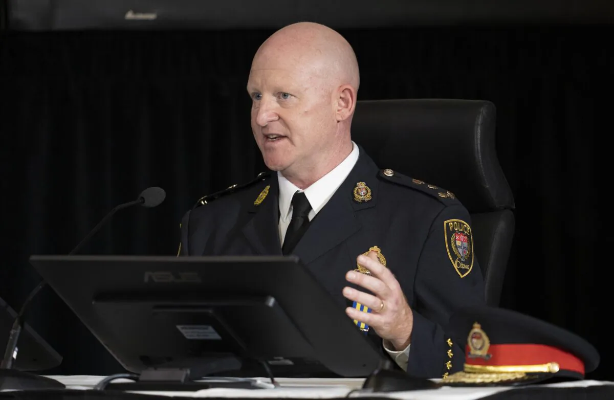 Ottawa Interim Police Chief Steve Bell appears at the Public Order Emergency Commission in Ottawa on Oct. 24, 2022. (Adrian Wyld/The Canadian Press)