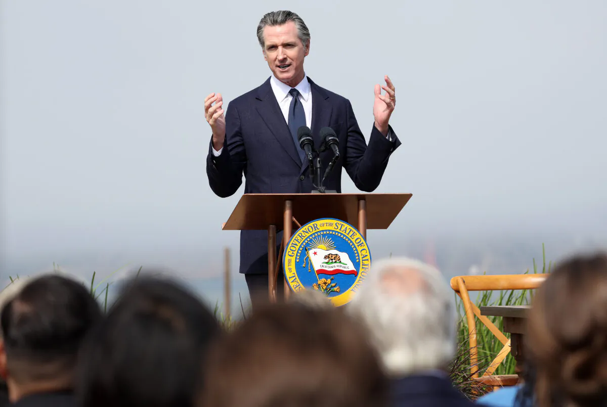 California Gov. Gavin Newsom speaks during a press conference in San Francisco on Oct. 6, 2022. (Justin Sullivan/Getty Images)