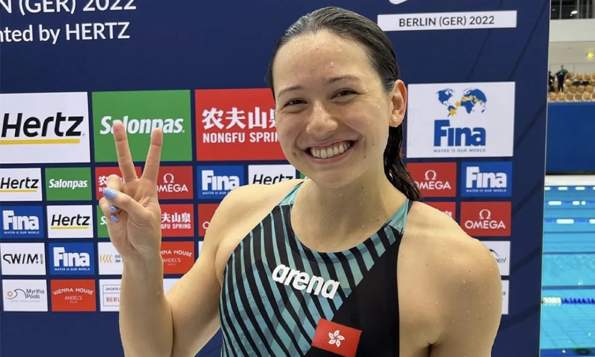 Hong Kong swimmer Siobhan Bernadette Haughey wins the women's 100 meter freestyle at the FINA Short Course World Cup in Berlin. (FINA Facebook)